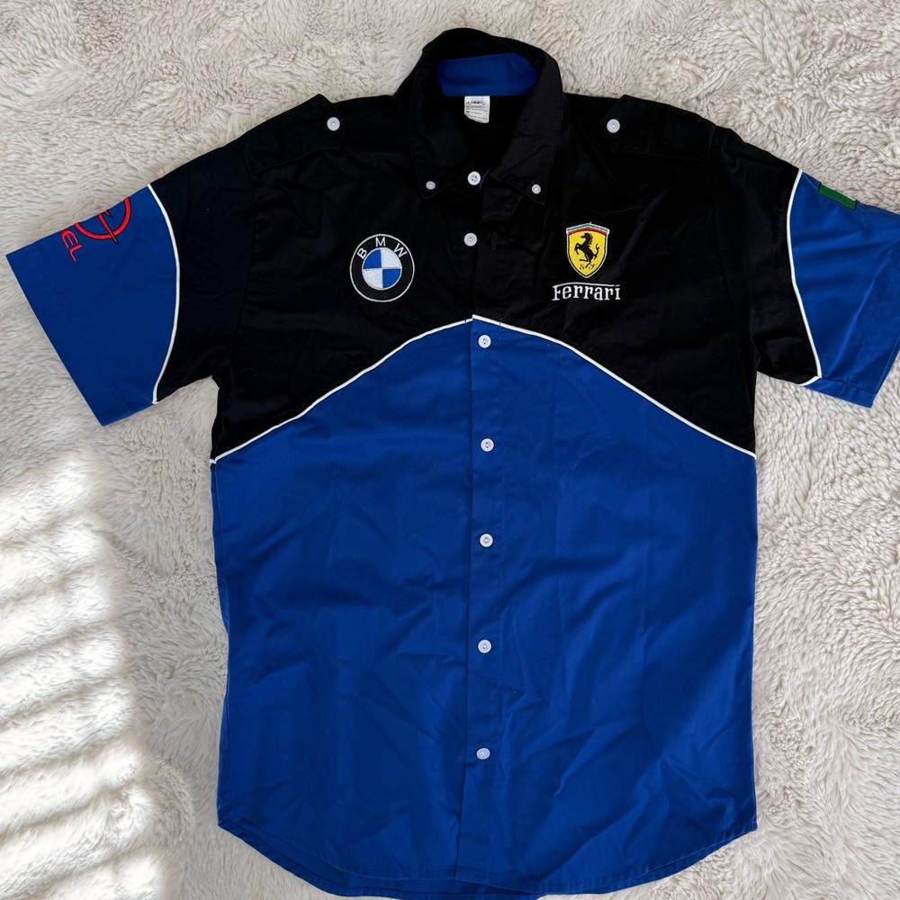 Ferrari Men's Casual Blue and Black Button Down Shirt